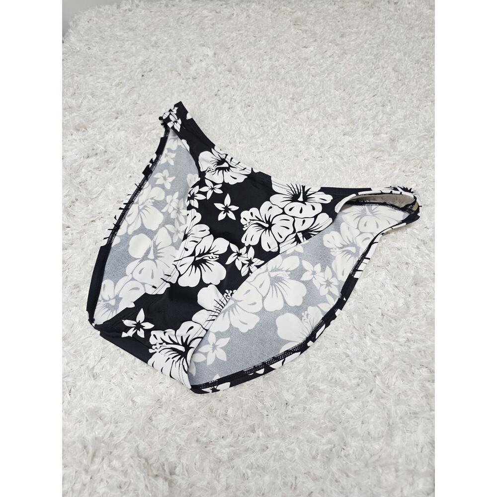Victoria's Secret Vintage Y2K Hibiscus Bikini Bottoms Black White Floral V-Cut M